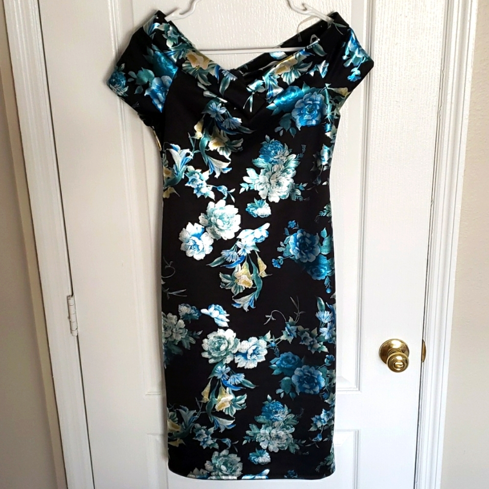 NWOT - Black and floral wiggle dress